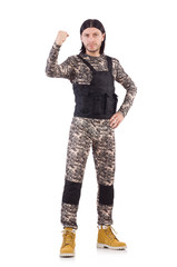 Young man in military uniform isolated on white