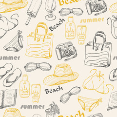 Seamless pattern with summer elements in sketch style