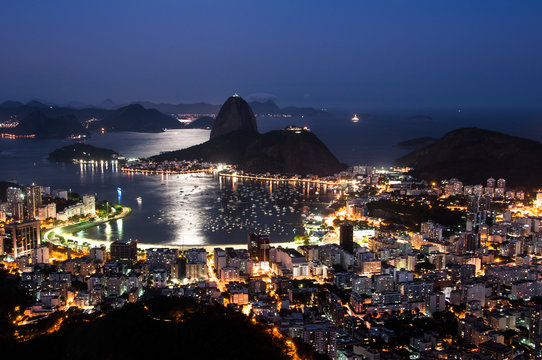 Night View of Sugarloaf Mountain, Rio de Janeiro, Brazil