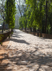 Road, paved stone blocks. India, Goa
