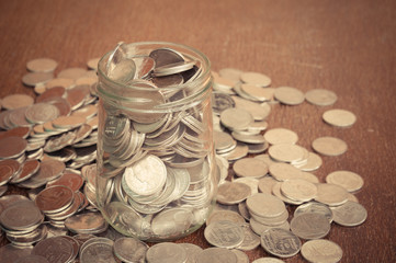 money in the glass with filter effect retro vintage style