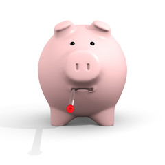 An illustration related to the outbreak of H1N1 Virus (Swine Flu) depicting a cartoon pig with a thermometer in his mouth.