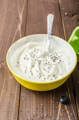 Healthy chia pancakes with blueberries