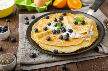 Healthy chia pancakes with blueberries