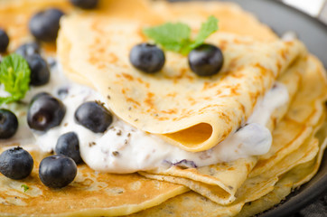 Healthy chia pancakes with blueberries