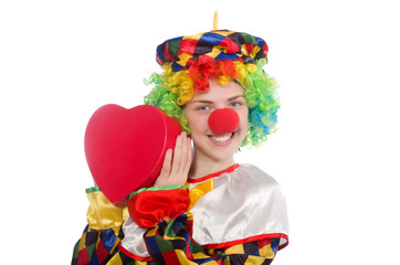 Obraz na płótnie Canvas Clown with giftbox isolated on white