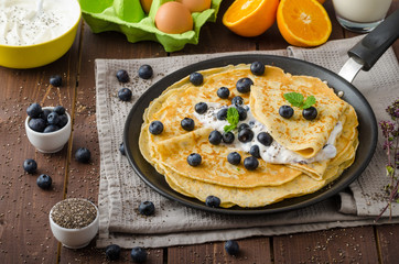 Healthy chia pancakes with blueberries