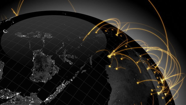 Growing connections over the earth. A worldwide network expanding over the world. Loops seamlessly.