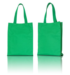 green fabric bag on white background