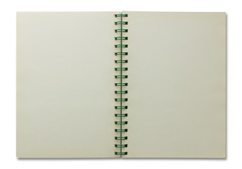 open spiral notebook isolated on white