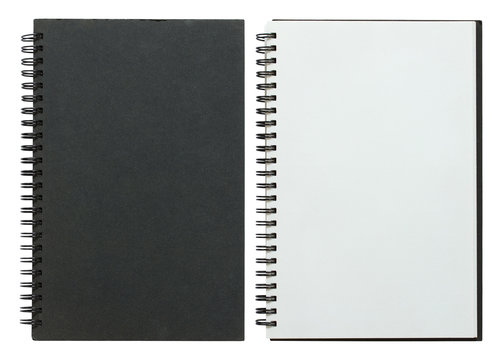 Black And White Spiral Notebook Isolated On White With Clipping