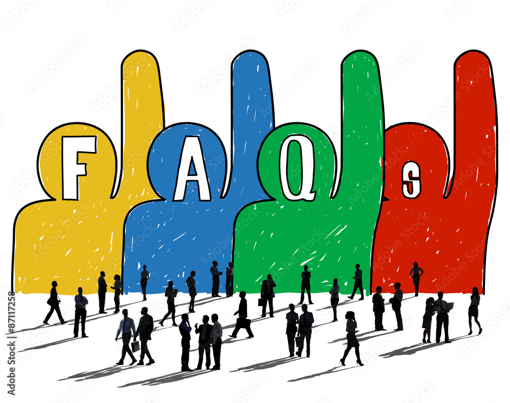 Aufkleber frequently asked questions faq problems concept