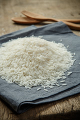 White grain rice on the fabric
