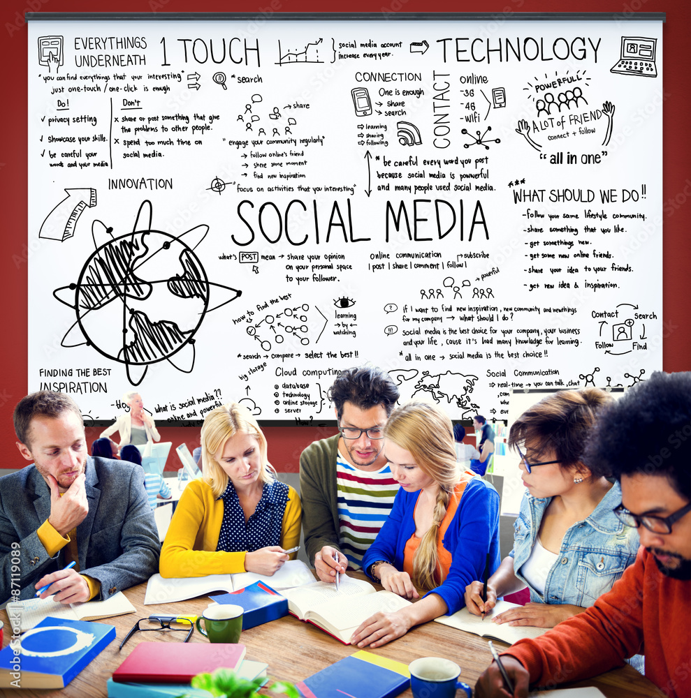Wall mural Social Media Technology Global Communication Concept - Wall murals