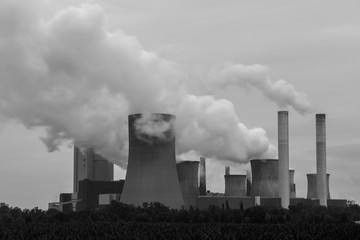 coal power plant in black and white