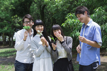 植樹をする学生たち