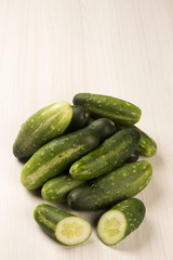 Fresh cucumber on the wooden table