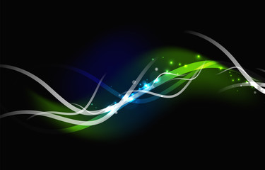 Glowing flowing waves and stars in dark space