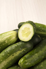 Fresh cucumber on the wooden table