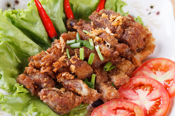 streaky pork fried with spicy dipping sauce, Thai food