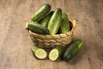 Fresh cucumber on the wooden table