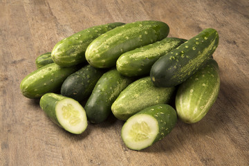 Fresh cucumber on the wooden table