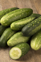 Fresh cucumber on the wooden table