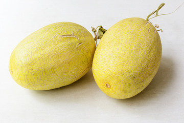 melon on the wooden board, tilt shift lens