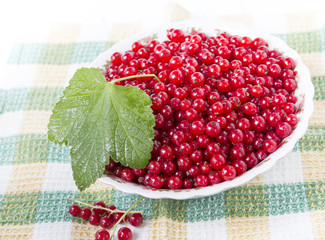 Ripe red currant in ceramic bowl