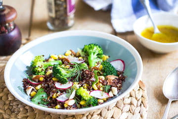 Red Quinoa with corn and broccoli salad