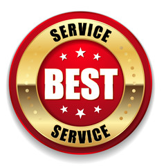 Red best service button with gold border
