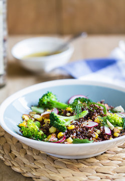 Red Quinoa with corn and broccoli salad