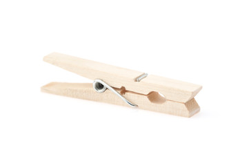 Wooden clothes pin isolated on white