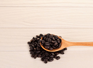Coffee beans in wooden spoon