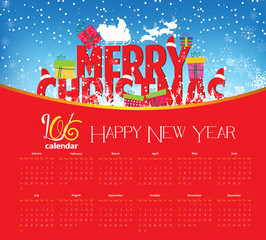 calendar 2016 with christmas and new year