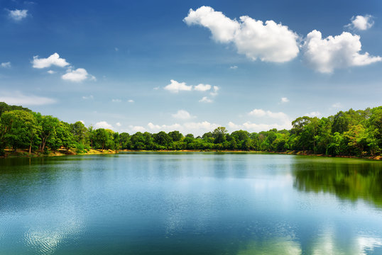 Beautiful lake nestled among rainforest in Cambodia