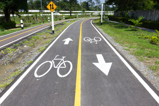 Fototapeta Bicycle symbol on bicycle lane