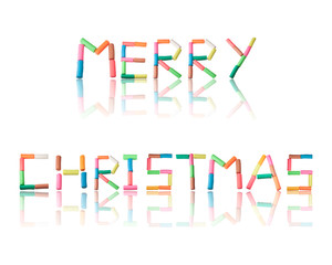 merry christmas word play dough on white background