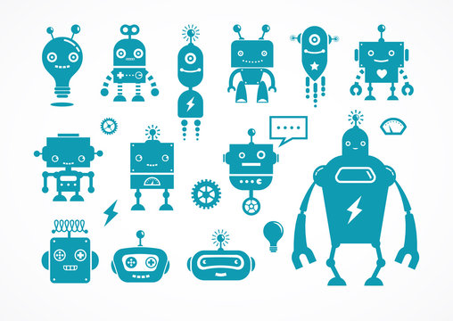 Robot cute icons and characters