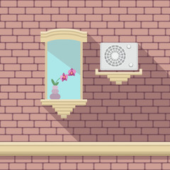 Illustration with a vintage window and air-conditione on the brick wall