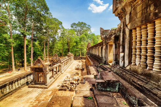 View of ancient galleries of Ta Keo temple in Angkor, Cambodia