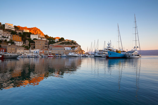 Boats in the harbour of Hydra 