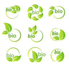 Set of green leaves bio symbol design elements