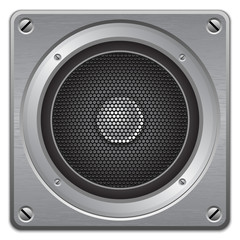 Audio speaker on metal plate, vector