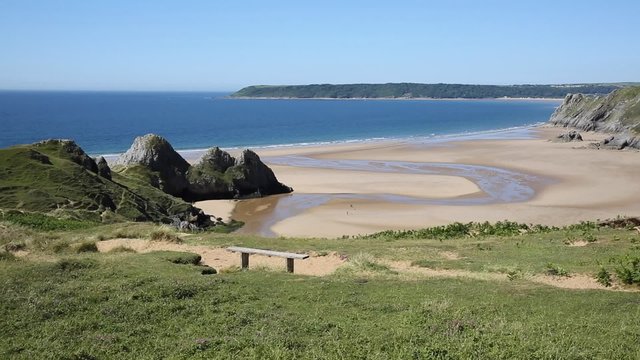 Three Cliffs Bay the Gower Peninsula Swansea Wales uk from east