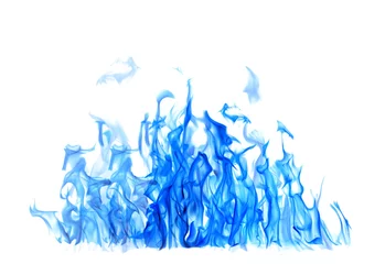 Papier Peint photo autocollant Flamme dark and bright blue fire on white background