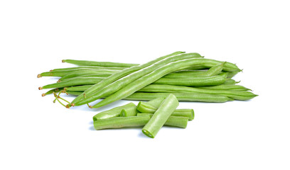 Fresh green beans on white background