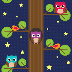 Owls at night on the tree