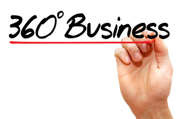Hand writing 360 degrees Business with marker, business concept