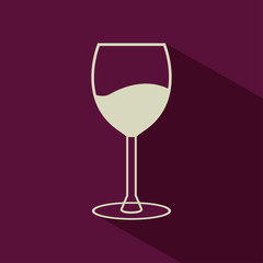 Vector flat outline icon - glass of wine on the purple background with shadow